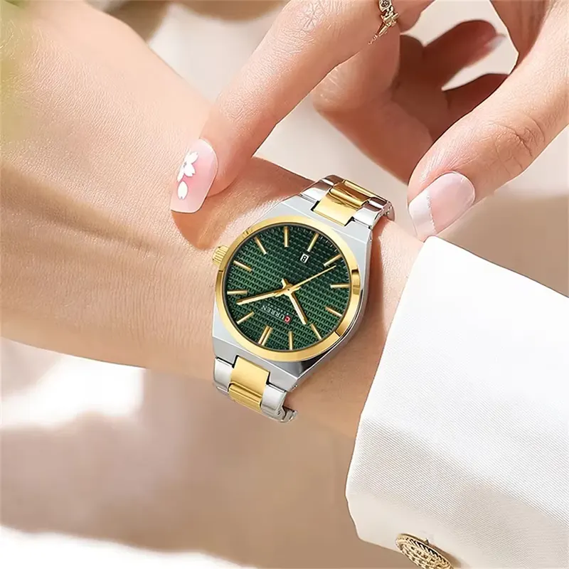 Curren Green Dial Two-tone Couple Watch- 8439